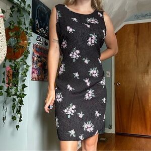 Vintage 90s Floral Polka Dot A-Line Dress Size M Preppy Floral Cottagecore
